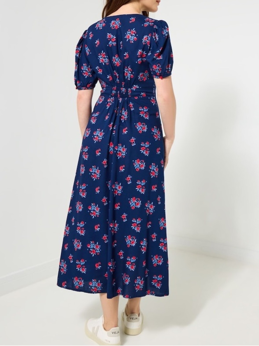 Joe Browns Blue Floral Tea Dress Puff Sleeve Midi Cottagecore NWT Size 14 - Picture 3 of 15